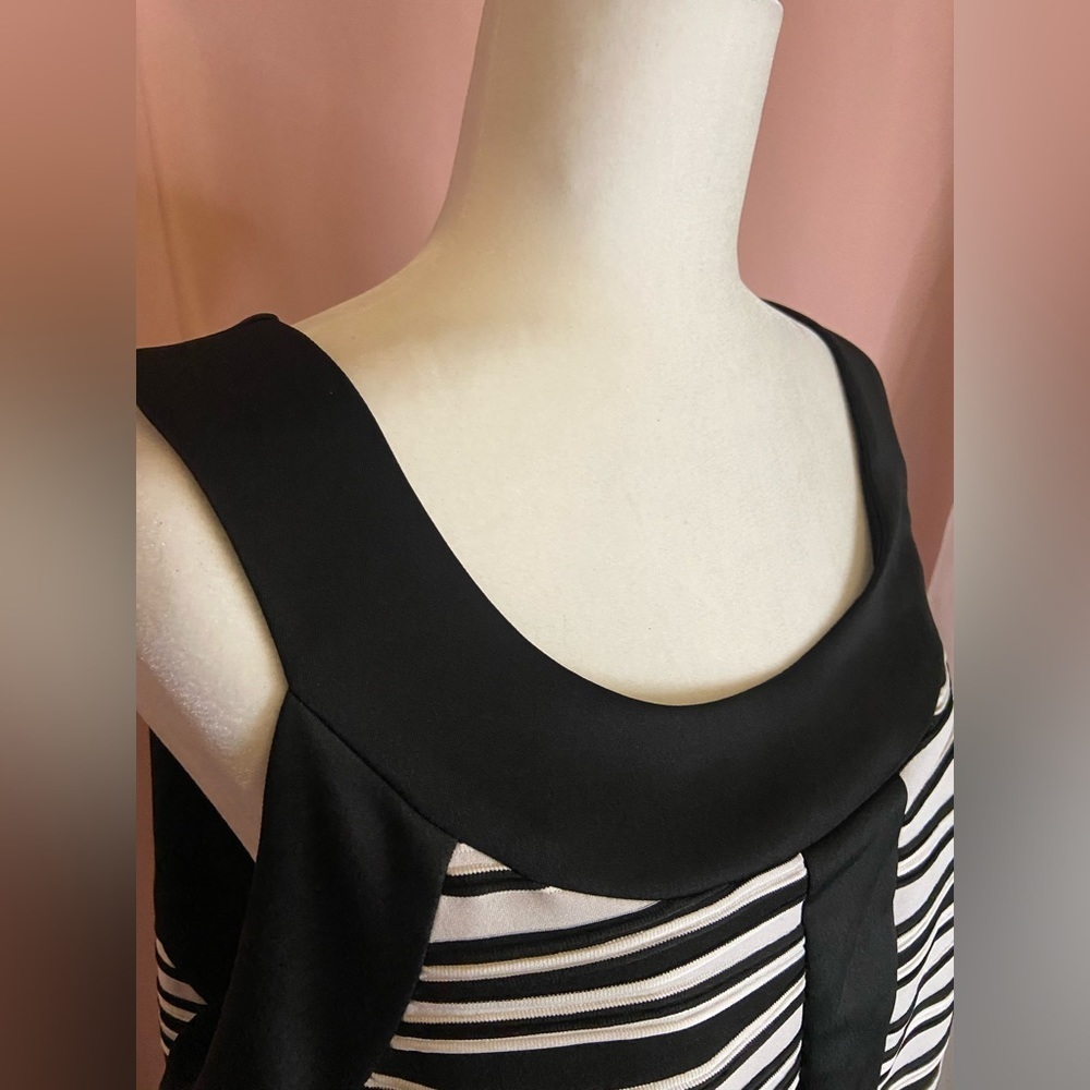 NWT R&M Richards Sleeveless Scoop Neck Black & White Ribbed Cocktail Dress: BB74 - Picture 7 of 15